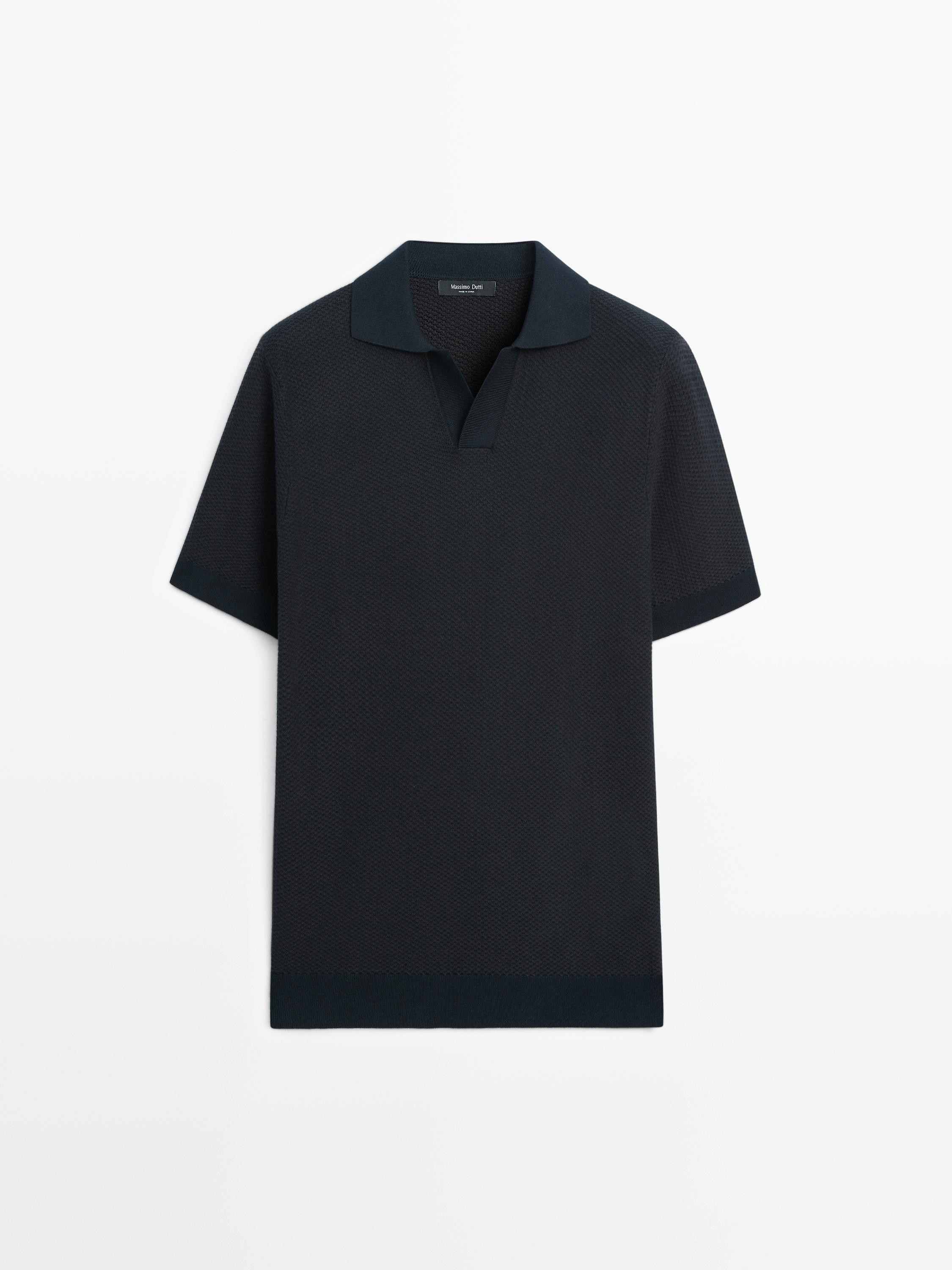 100% cotton textured knit polo sweater | Massimo Dutti US