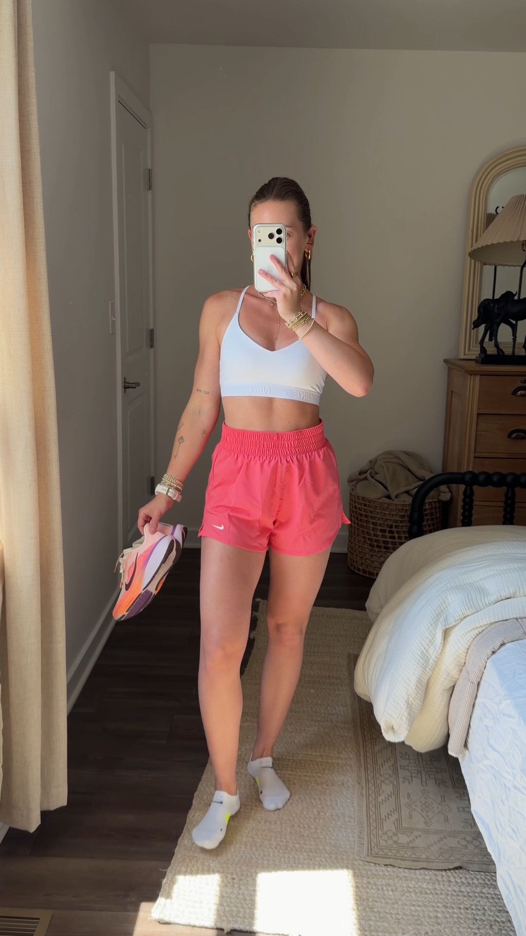 4/23/26 Running outfit of the day! @nike #teamnike #ad 
Back in my running routine with this easy Nike set 🤍 wearing an XS in the sports bra and a small in the shorts. Finished with my Nike socks and Pegasus 42s! These have been such a good upgrade for getting back into it. Everything is linked here ✨


#LTKfitnessgoals #LTKActive