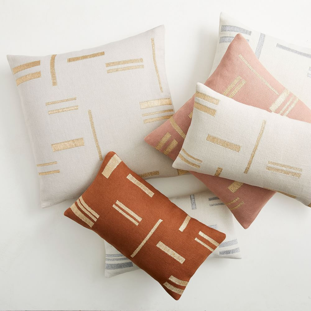 Embroidered Metallic Blocks Pillow Cover - 12"x21" | West Elm (US)
