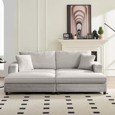Mjkone Oversized Chaise Lounge Chair Indoor, 85" W Corduroy Upholstered Modern Sofa Couch With 2 Movable Ottomans, Comfy Lazy Sofa Chair,Light Gray | Target
