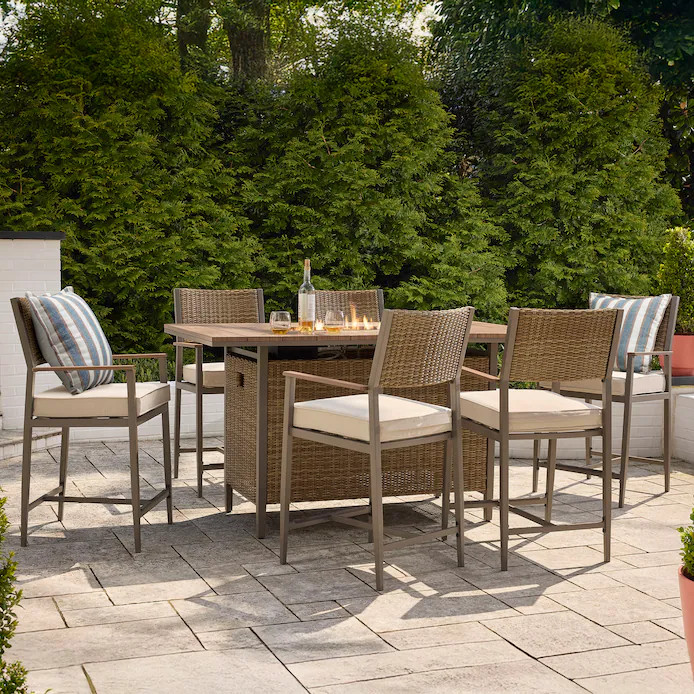 allen + roth Dorsey 7-Piece Patio High Fire Dining Set with Cream Cushions | Lowe's
