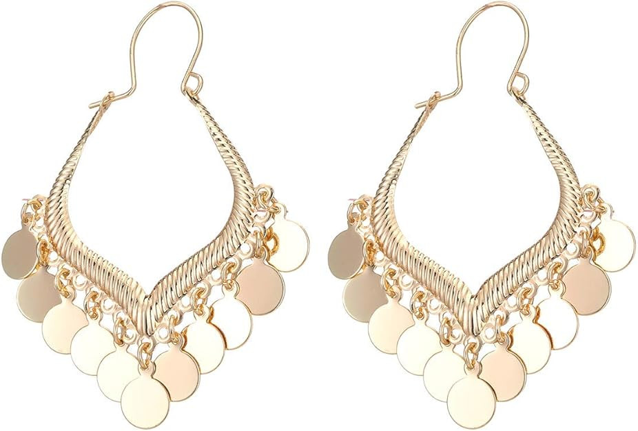 NTLX Boho Coin Dangle Hoop Earrings - Bohemian Chandelier Charm Earrings for Women - Lightweight ... | Amazon (US)