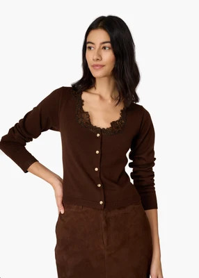 Eirene Lightweight Knit Cardigan Umber | CAMI NYC