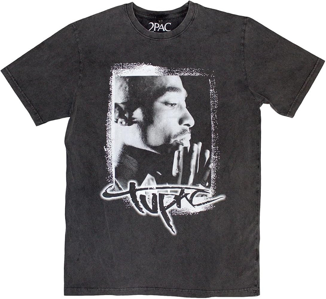 Rock Off officially licensed products Men's Tupac Spray Photo Stone Wash T-Shirt Charcoal Grey | Amazon (US)