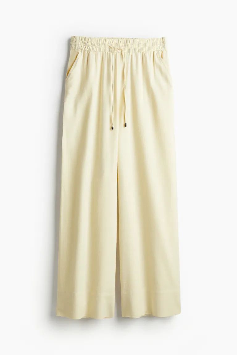 Wide-cut Pull-on Pants - Light yellow - Ladies | H&M US | H&M (US + CA)