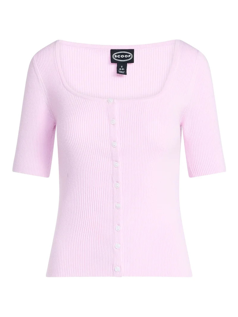 Scoop Women's Square Neckline Cardigan Sweater with Short Sleeves, Lightweight, Sizes XS-XXL | Walmart (US)