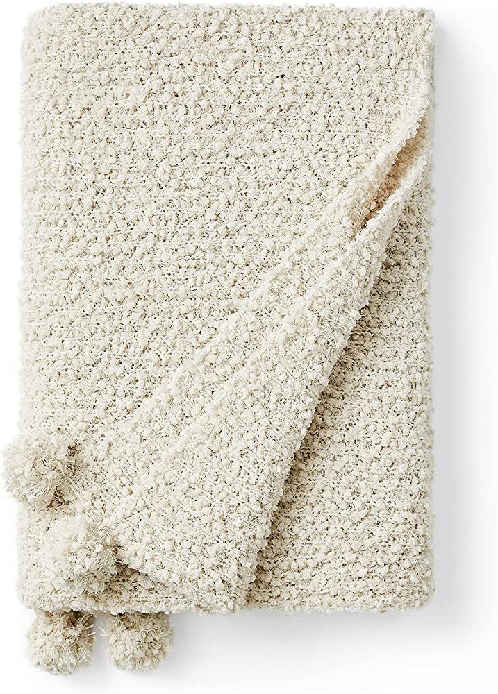 Cozy Potato® Pom Pom Yarn Knit Throw Blanket - Farmhouse White | Amazon (US)