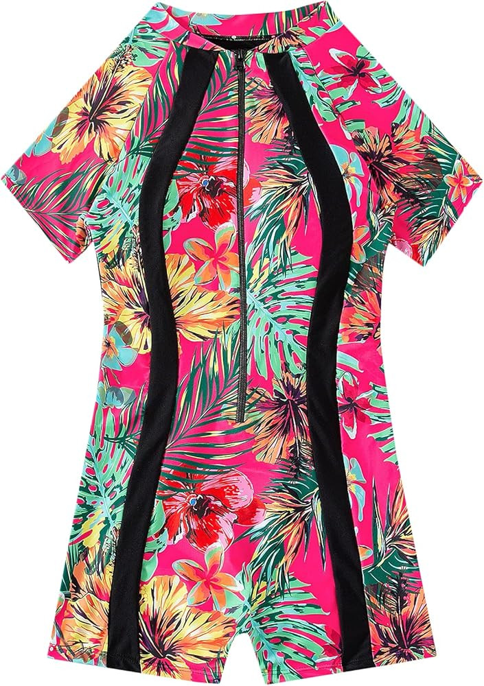 MakeMeChic Women's One Piece Swimsuit Colorblock Zip Up Athletic Swimwear | Amazon (US)