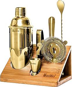 Gold Mixology Bartender Kit Cocktail Shaker Set by Barillio: Drink Mixer Set with Bar Tools, Bamb... | Amazon (US)