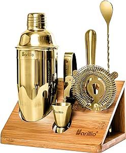 Gold Mixology Bartender Kit Cocktail Shaker Set by Barillio: Drink Mixer Set with Bar Tools, Bamb... | Amazon (US)