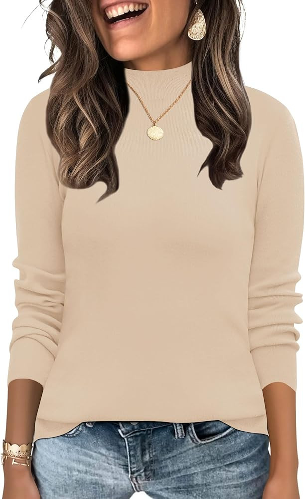 LOMON Mock Neck Tops for Women Long Sleeve Dressy Casual Lightweight Basic Knitted Pullover Sweat... | Amazon (US)