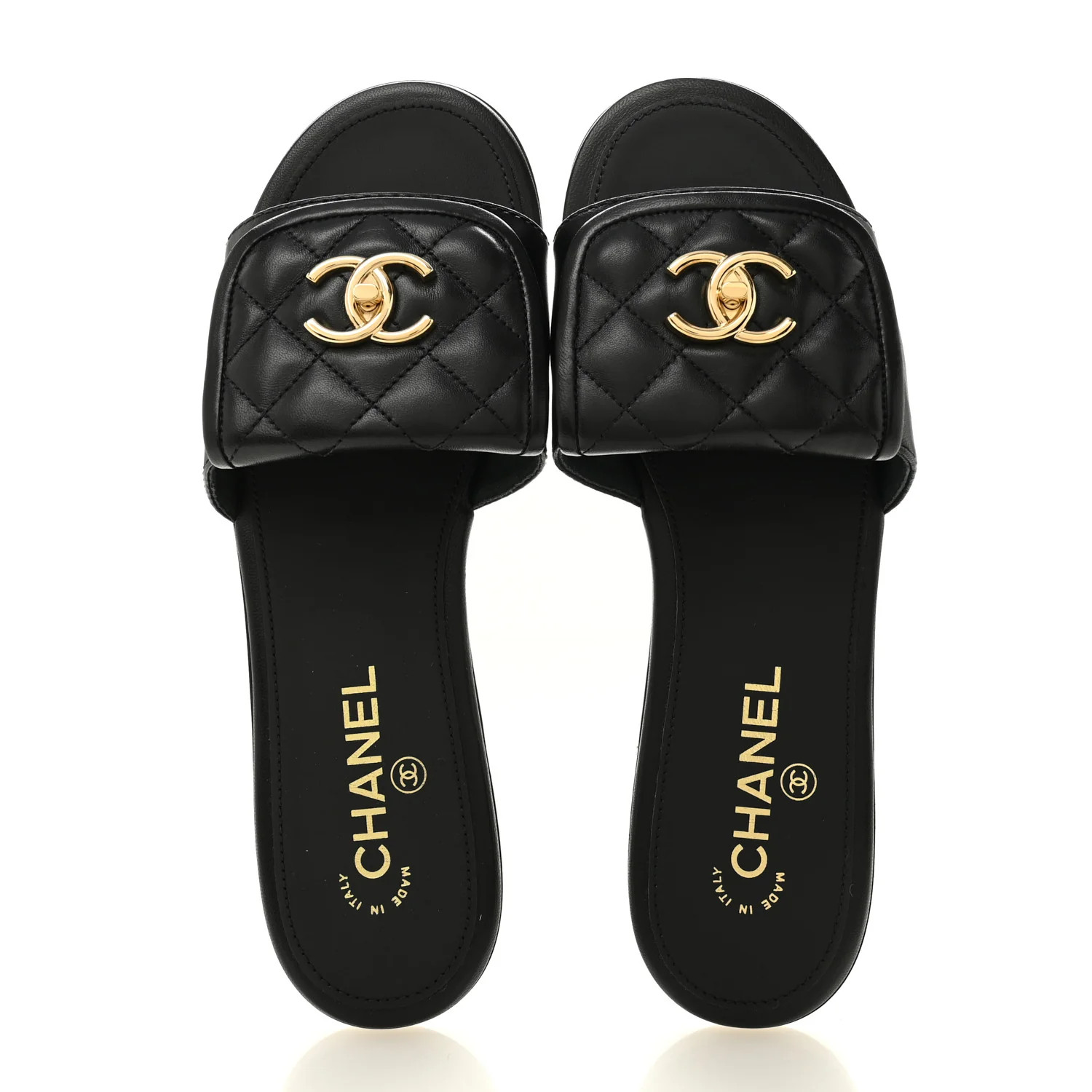 Lambskin Quilted Turnlock Flat Mules 39.5 Black | FASHIONPHILE (US)