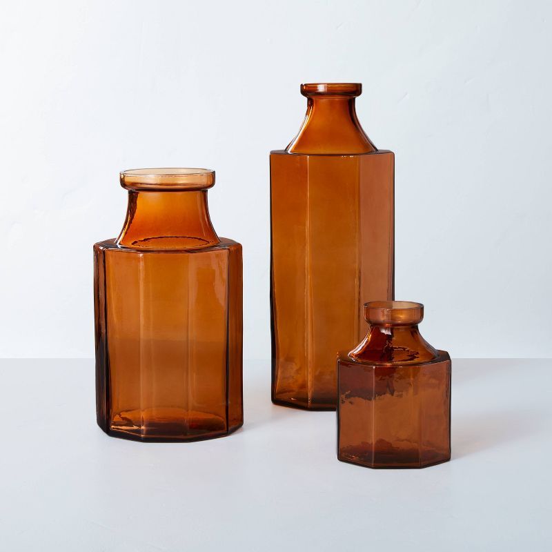 Octagonal Amber Glass Bottle Vase - Hearth & Hand™ with Magnolia | Target