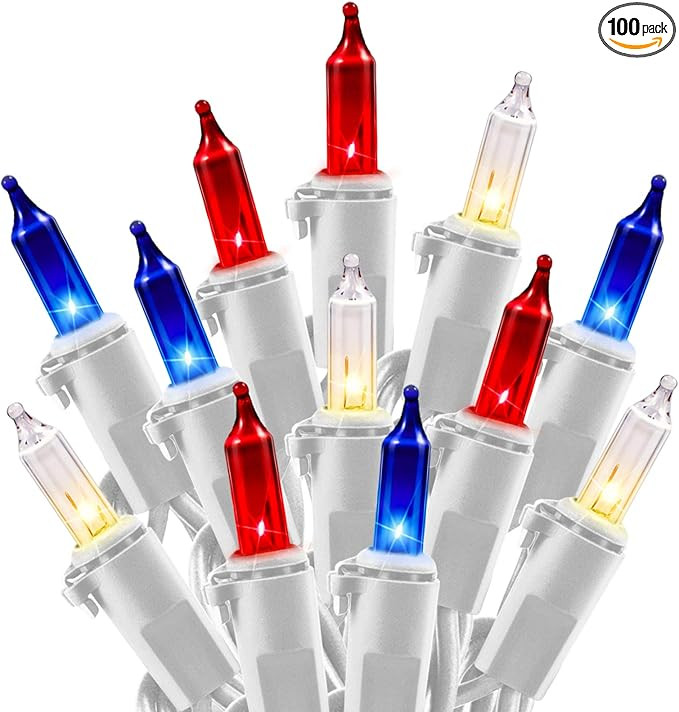 4th of July Decoration Patriotic Mini Lights - 100 Count 25 Feet Red White Blue Incandescent Bulb... | Amazon (US)