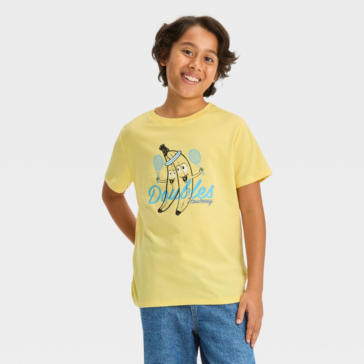 Boys' Short Sleeve Bananas Playing Tennis 'Double Tourney' Graphic T-Shirt - Cat & Jack™ Yellow | Target