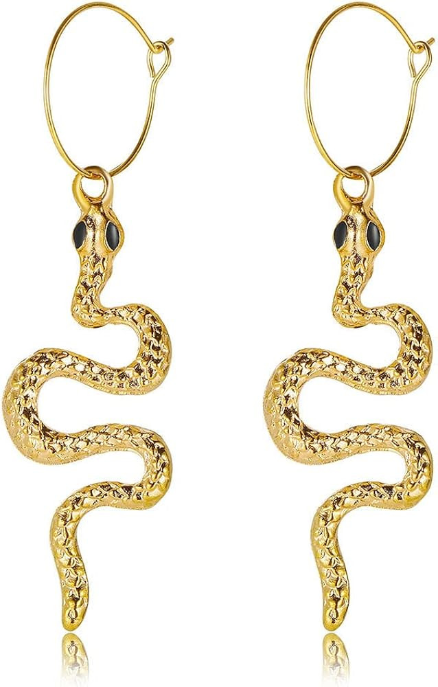 Punk Gold Snake Earrings Studs Ear Cuff,Gothic Hip Hop Disc Snakes Piercing Snake Earrings Gold L... | Amazon (US)