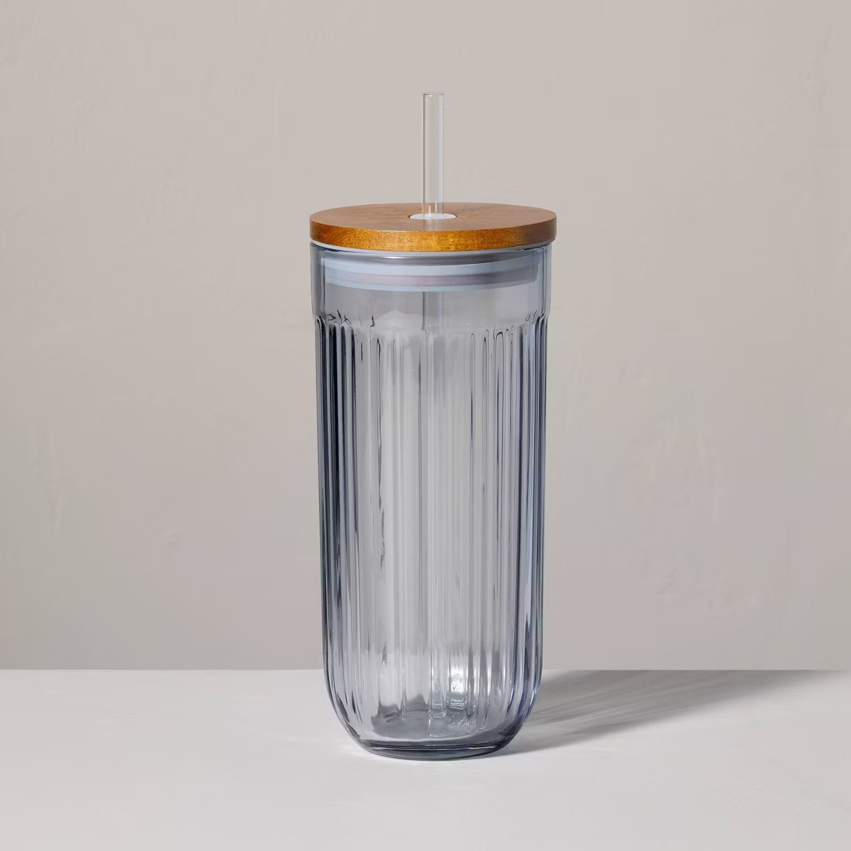 21oz Fluted Glass Tumbler with Wood Lid Blue - Hearth & Hand™ with Magnolia | Target