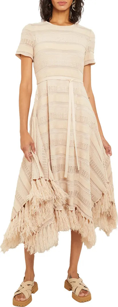Misook Fringe Trim Pointelle Knit Dress | Nordstrom | Nordstrom