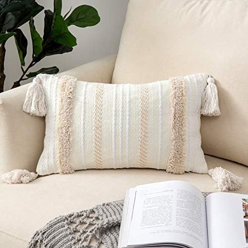 Woaboy 1 Piece Bohemian Tasseled Pillow Cover Boho Tuft Square Decorative Throw Pillowcase with I... | Amazon (US)