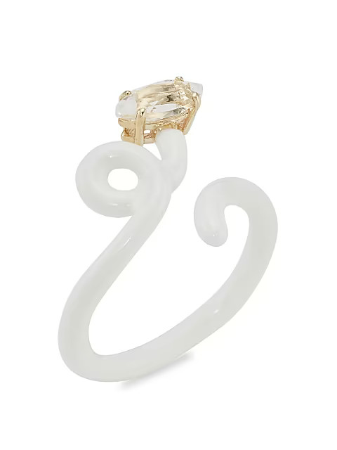 Baby Vine Tendril 9K Yellow Gold, Rock Crystal & Enamel Ring | Saks Fifth Avenue