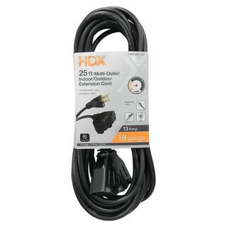 25 ft. 16/3 Light Duty Indoor/Outdoor Extension Cord with Multiple Outlet Triple Tap End, Black | The Home Depot