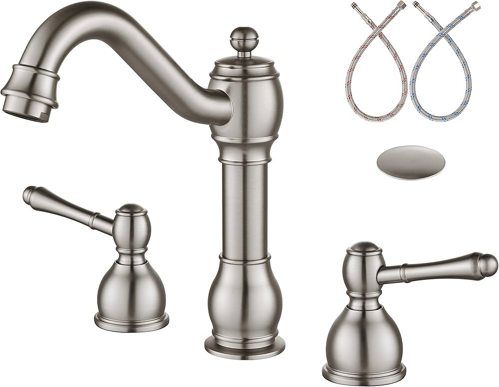 Aolemi Brushed Nickel 3 Holes Widespread Bathroom Sink Faucet 8 Inch Double Lever Handle Deck Mou... | Amazon (US)