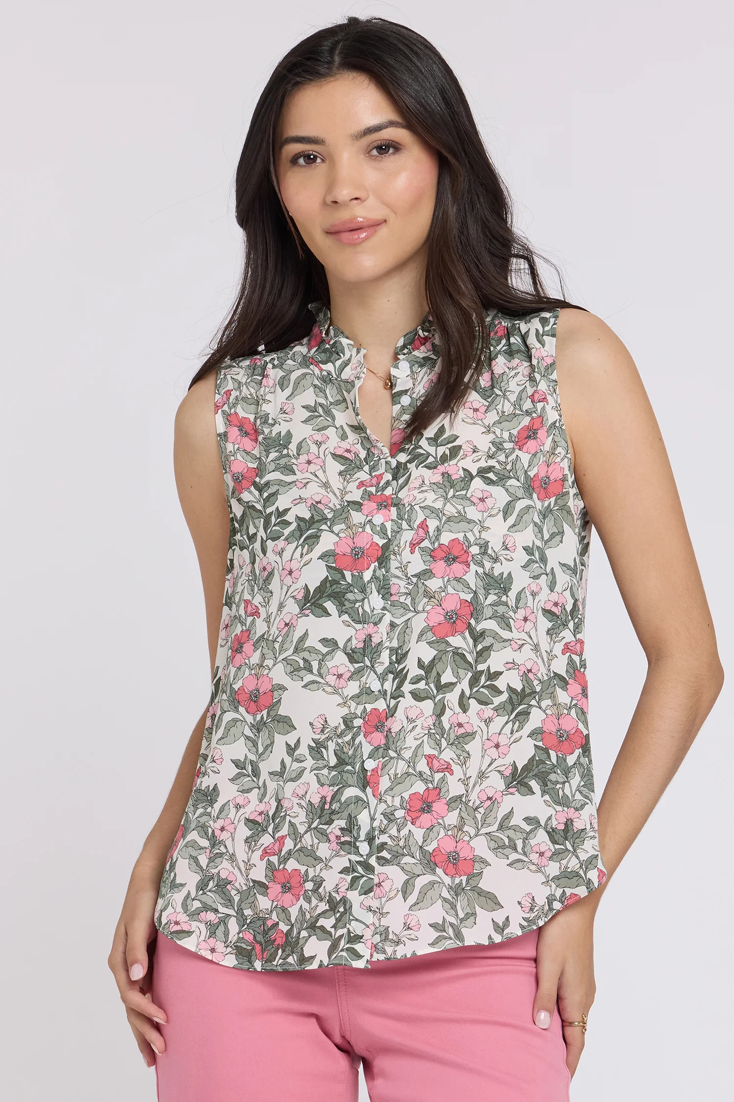 Sleeveless Ruffle Neck Blouse - Primrose Garden | NYDJ