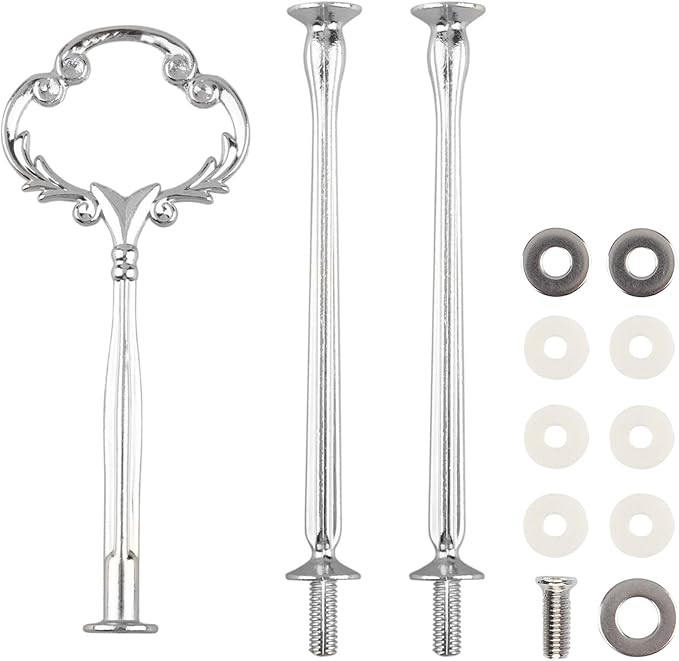 3 Tier 14" Heavy Metal Cake Stand Holder Fruit Plate Stand Fitting Hardware Rod with Stylus (Sliv... | Amazon (US)