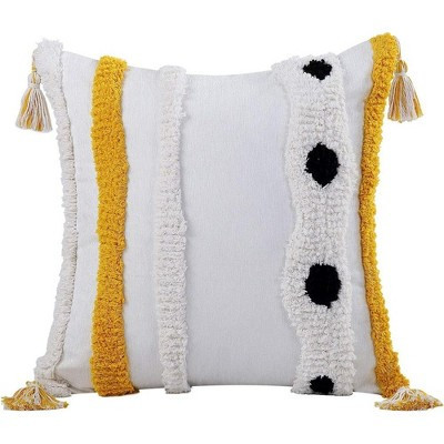 Boho Tufted Tassels Chenille Decorative Throw Pillow Covers, 18 x 18 Inches, Yellow | Target