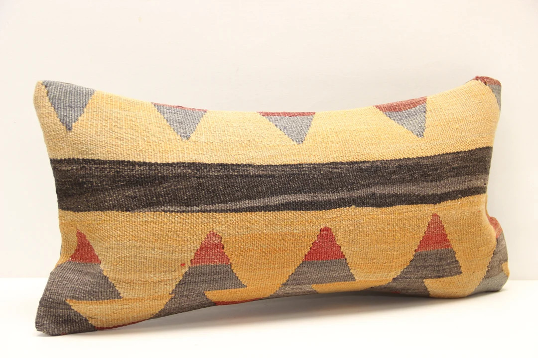 Handmade Kilim Lumbar Pillow Cover, 10x20 Inch, Turkish Boho Cushion - Etsy | Etsy (US)