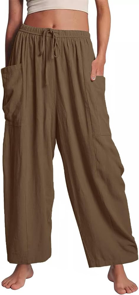 Flygo Women Wide Leg Pants Summer Beach Flowy Palazzo Trousers High Waisted Drawstring Casual Loo... | Amazon (US)