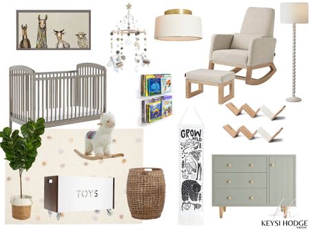 Gender neutral Baby nursery mood board, Natural wood crib, dresser, nursery basket, toy box, nursery bookshelf, nursery glider, rocker, llama theme nursery, nursery floor lamp, crib mobile

#LTKbaby #LTKkids