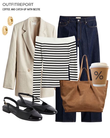 Blazer beige jeans denim striped top black ballet flats brown handbag 

#LTKstyletip #LTKitbag #LTKshoecrush