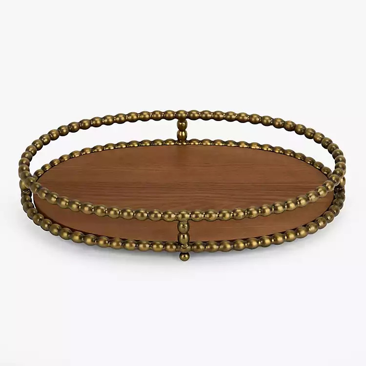 Victoria Gold Bead Oval Decorative Tray | Kirklands
