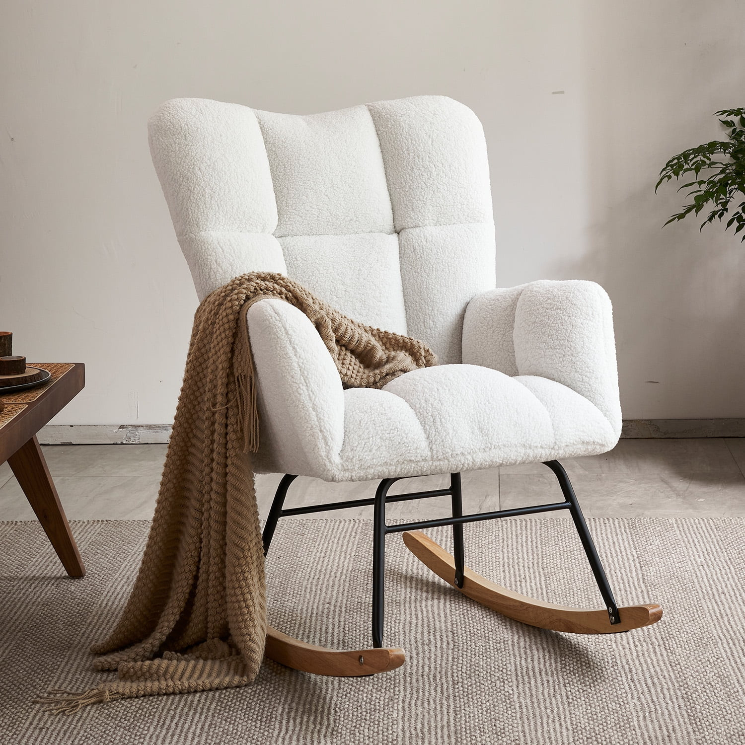 Tzicr Nursery Rocking Chair, Teddy Fabric Upholstered Glider Rocker with High Backrest for Nurser... | Walmart (US)