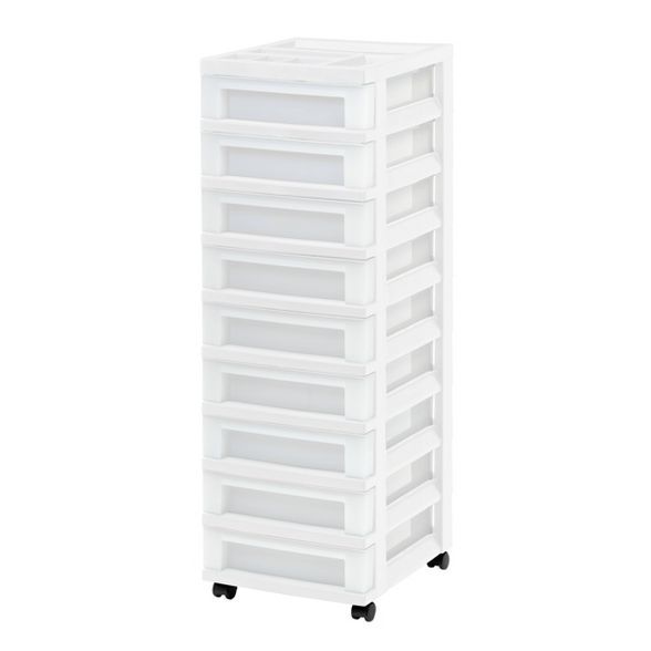 IRIS 9 Drawer Storage Cart with Organizer Top White/Pearl | Target