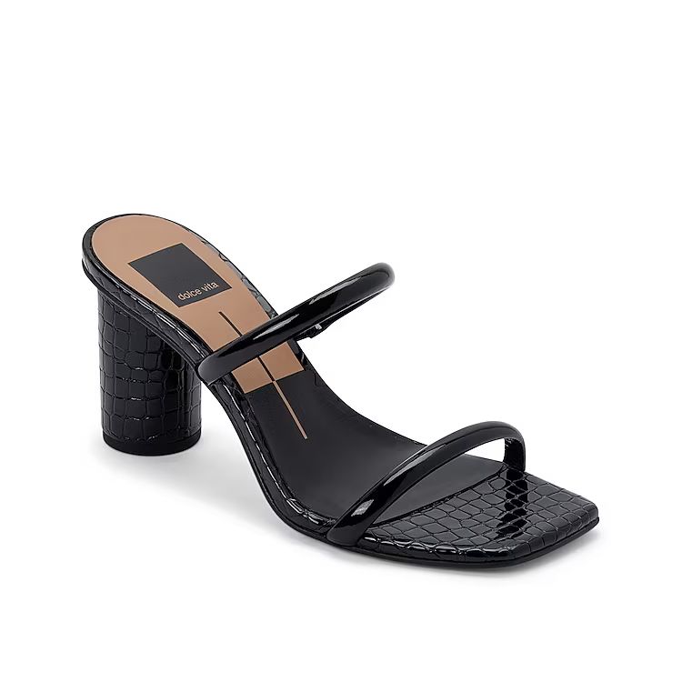 Dolce Vita Noles Slide Sandal - Women's - Navy Croc Print Patent Leather - Block | DSW