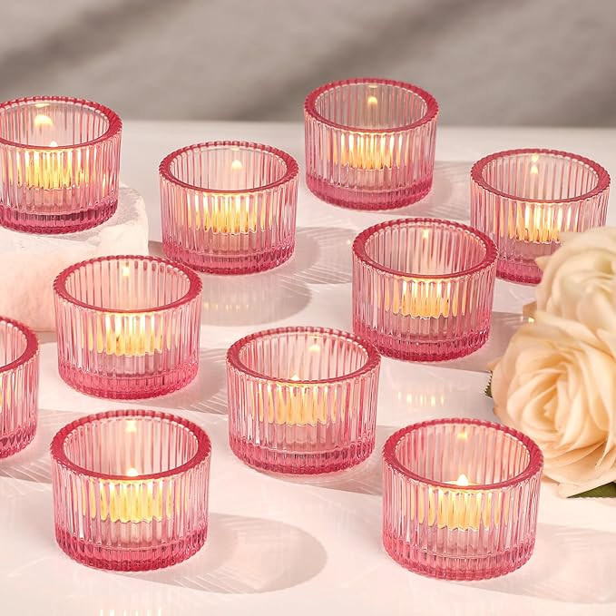 Lanttu Pink Tealight Candle Holder Set of 12, Small Votive Candle Holders for Table Centerpiece,G... | Amazon (US)