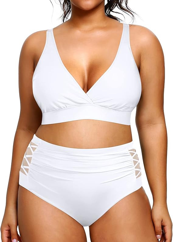 Yonique Womens Plus Size Bikini High Waisted Swimsuits Two Piece Bathing Suits Tummy Control Swim... | Amazon (US)