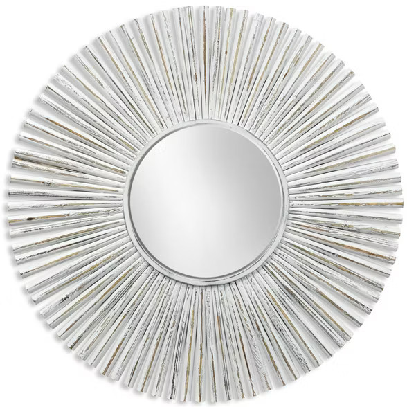 Round Coastal Wood Frame Mirror White - StyleCraft | Target