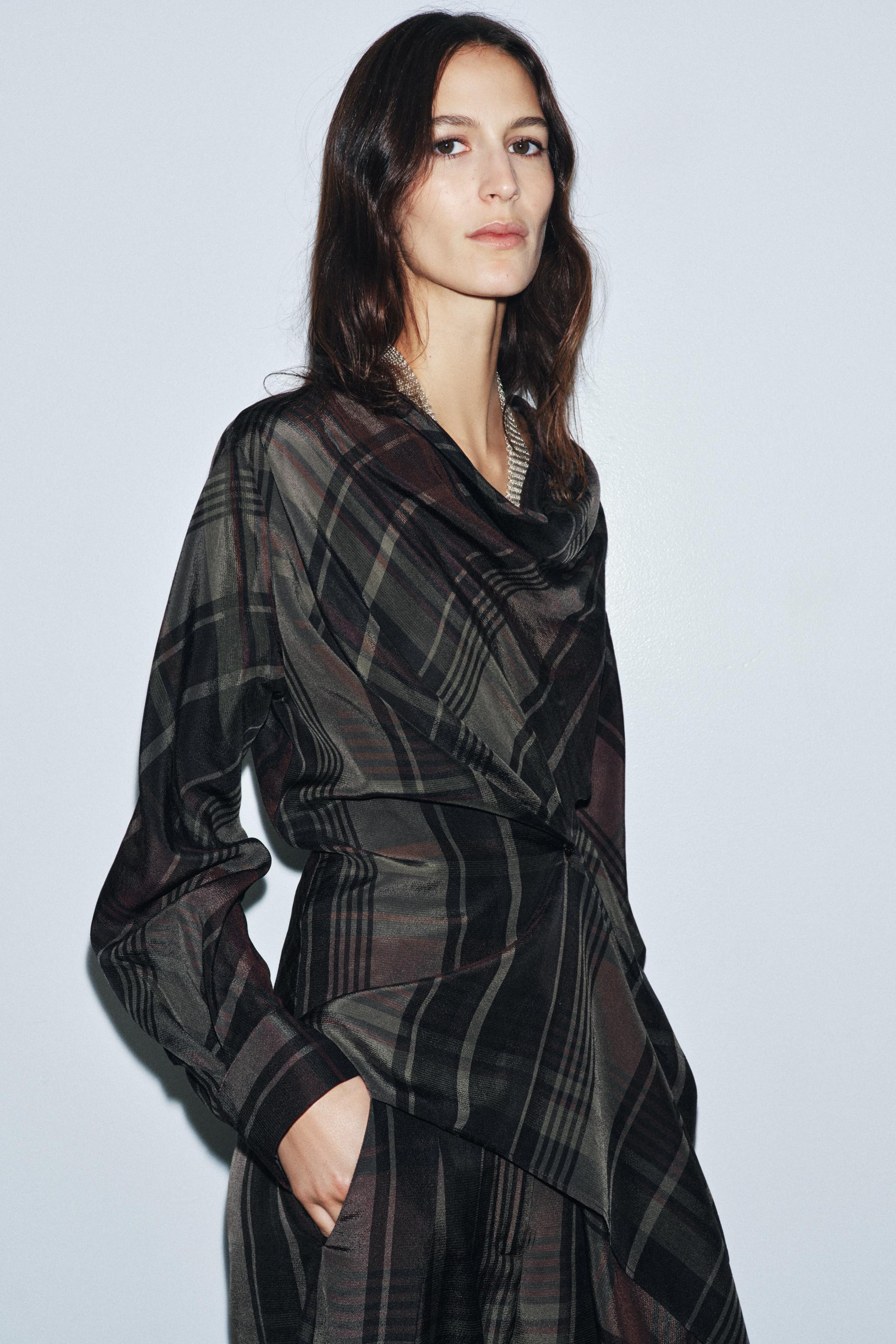 ZW COLLECTION PLAID DRAPED TOP | Zara US