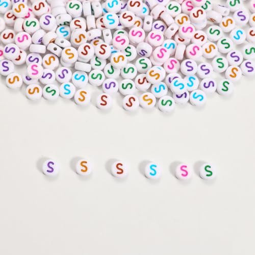 300pcs Letter Beads, 4x7 mm Acrylic Alphabet Letter S Beads for Jewelry and Bracelet Making (White and Colorful) | Amazon (US)