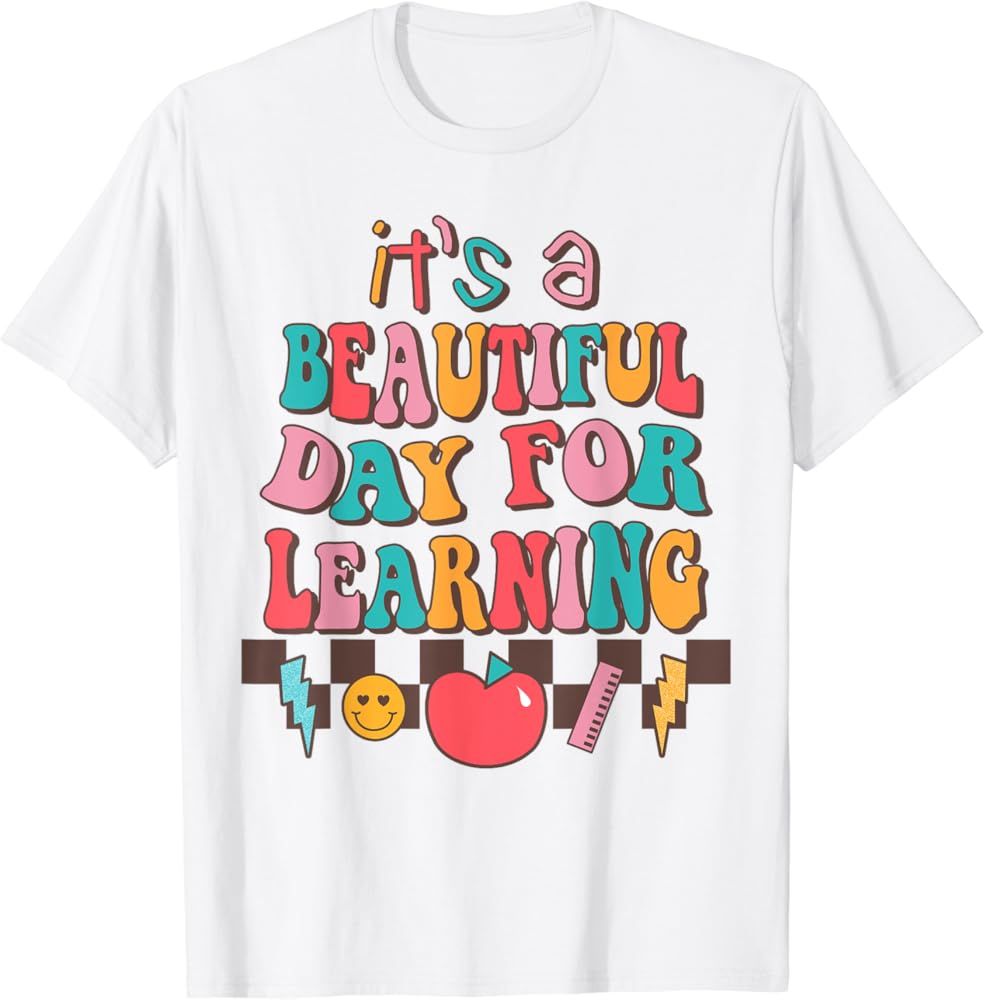 It's Beautiful Day For Learning Retro Teacher Students Women T-Shirt | Amazon (US)