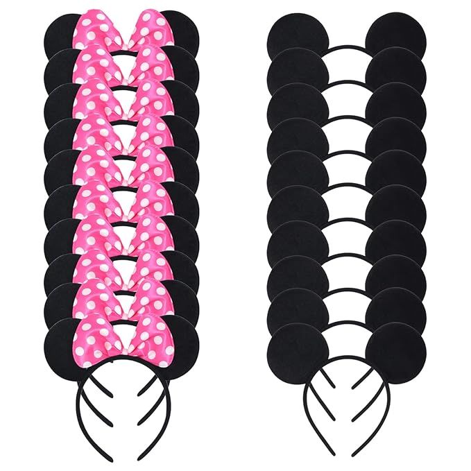 Picoway Mouse Ears Solid Black & Pink Bow Headband Set of 20 | Amazon (US)