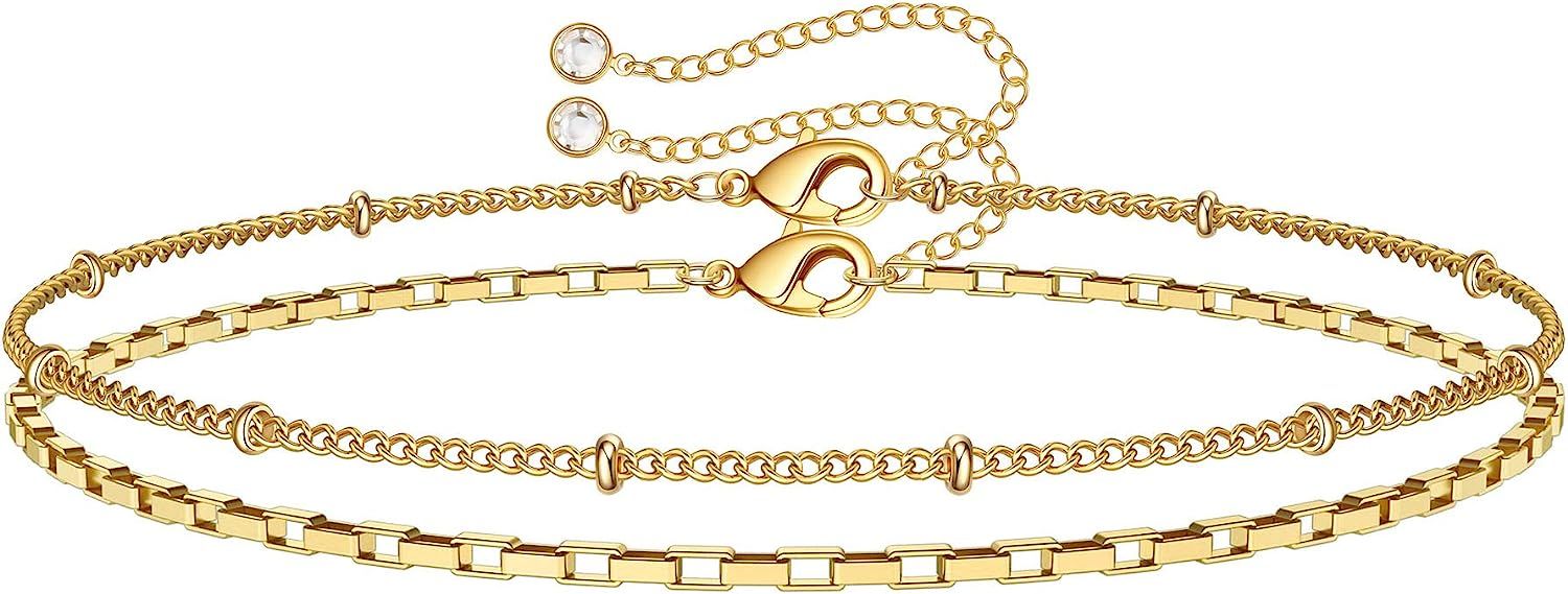 IEFWELL Dainty Gold Layered Bracelets for Women, 14K Gold Plated Layered Bead Bracelets Handmade ... | Amazon (US)