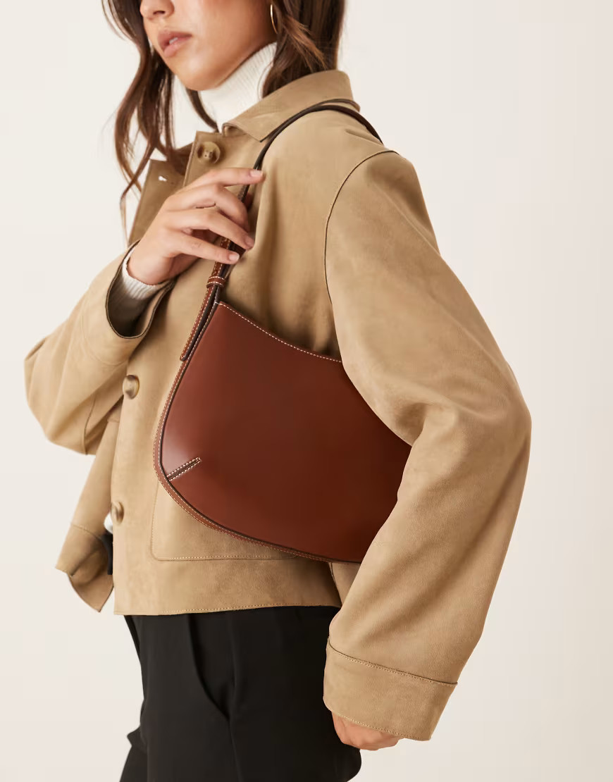 Mango faux leather shoulder bag in brown | ASOS (Global)