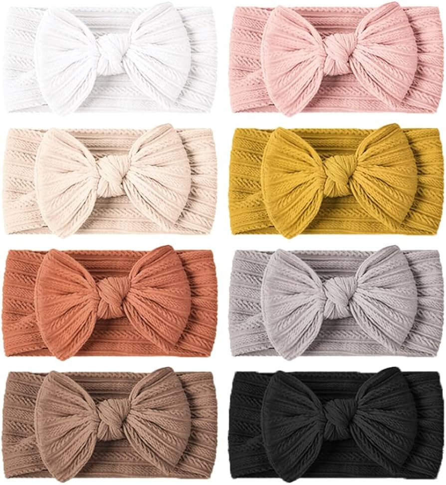 Handmade Baby Headbands Stretchy Nylon Headband with Bows for Newborn Infant Baby Toddler Girls- ... | Amazon (US)