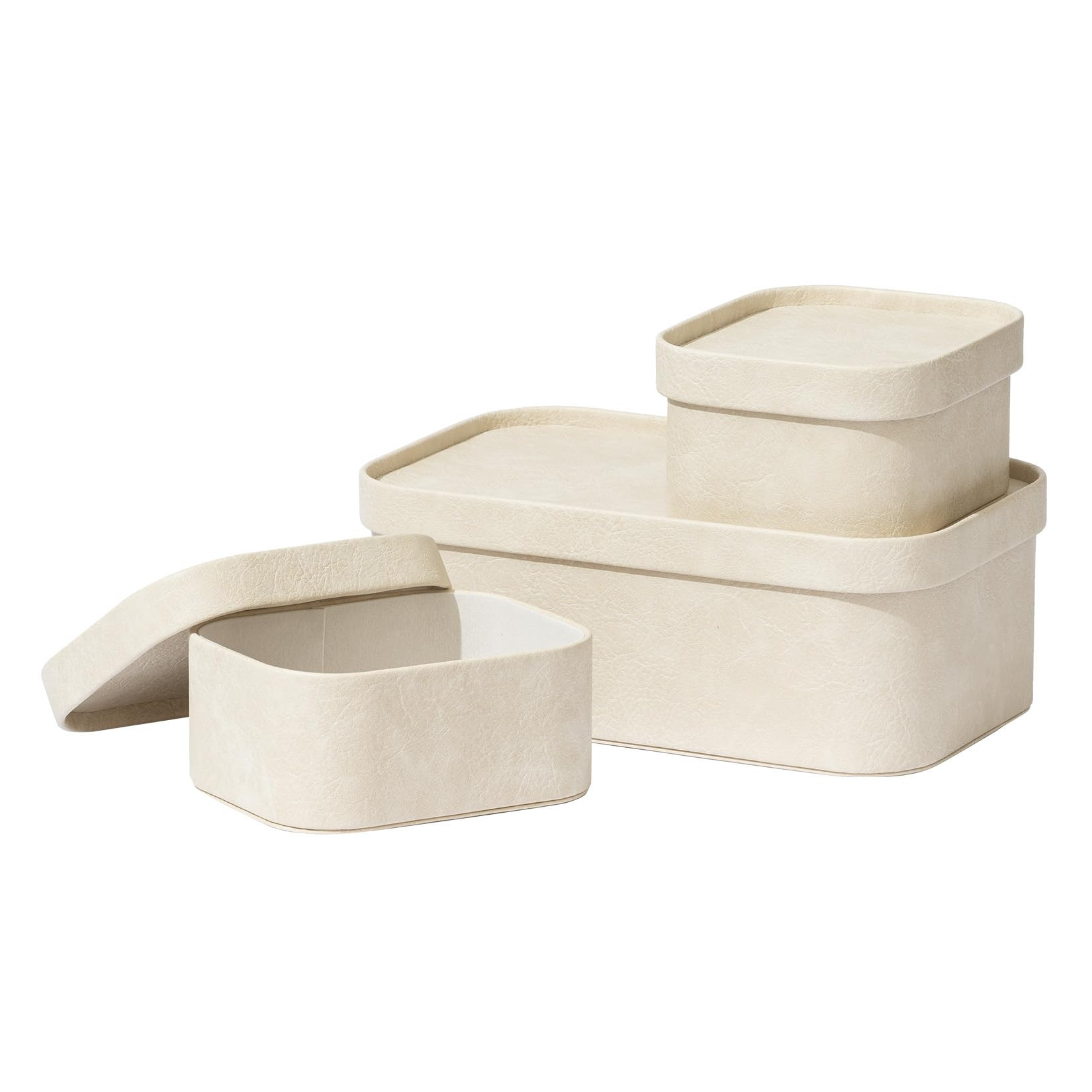 La Jolie Maison Vegan Leather Storage Boxes with Lids, Set of 3 Decorative Storage Containers Org... | Amazon (US)