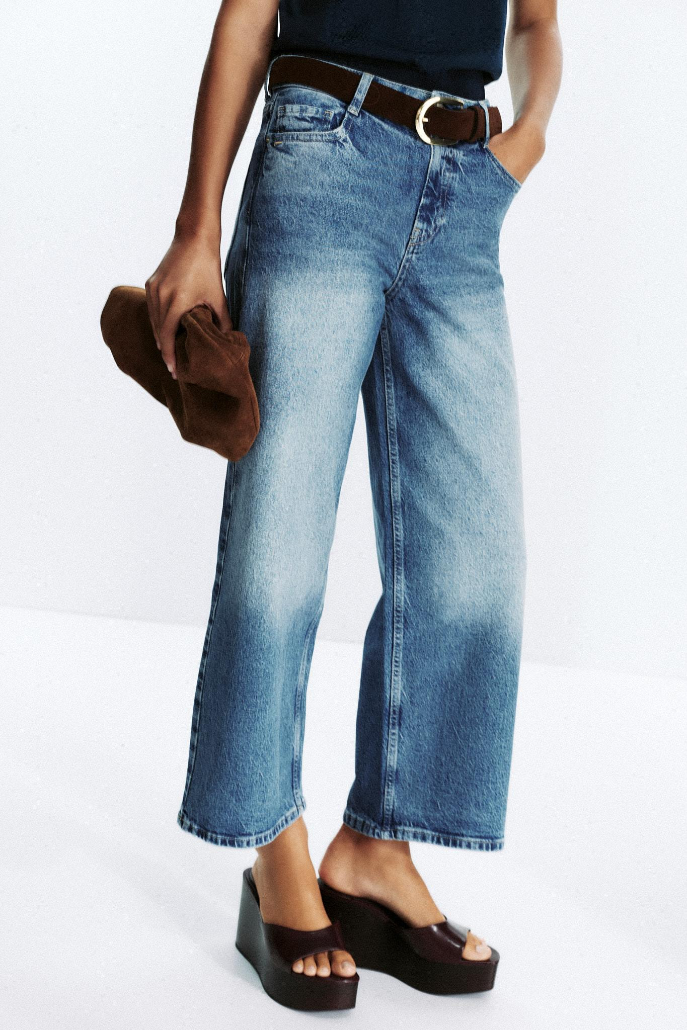 Z.10 HIGH-WAISTED BELTED CULOTTE JEANS | Zara Canada