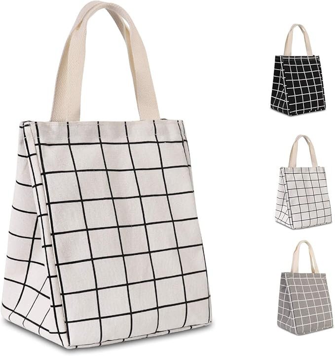 HOMESPON Reusable Lunch Bag Insulated Lunch Box Cute Canvas Fabric with Aluminum Foil, Printed Lu... | Amazon (US)